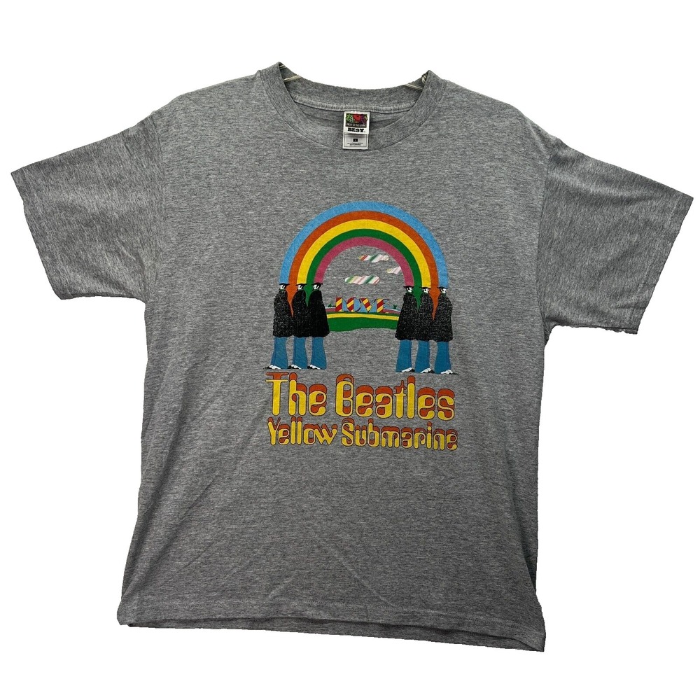 The Beatles T-Shirt Womens L Yellow Submarine Short‎ Sleeve Graphic Gray Large